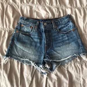 Levi Frayed High Waisted Denim Shorts